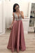 A Line Beading Satin Prom Dresses, V Neck Sleeveless Cheap Prom Dress PDI16