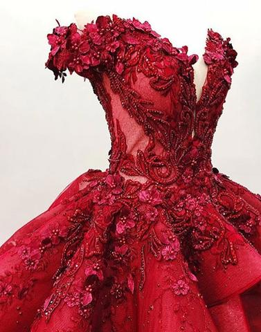 Charming Red Ball Appliques Gown Prom Dress With Beads, Quinceanera Dresses PDF37
