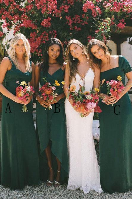 A-Line Dark Green Chiffon Long Cheap Bridesmaid Dresses PDS47