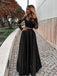 Two Piece Long Sleeve Floor-Length Black Prom Dress with Lace Appliques PDJ13