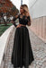 Two Piece Long Sleeve Floor-Length Black Prom Dress with Lace Appliques PDJ13