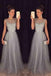 Elegant Gray Tulle Long A Line Prom Dress,Formal Party Dresses PDE94