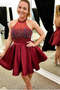 Burgundy Halter Sleeveless Backless A Line Homecoming Dresses PDL81