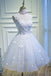 A Line Lace Appliques Homecoming Dresses, Short Sleeveless Prom Dress PDN67