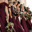 Spaghetti Straps Cheap Chiffon Off Shoulder Burgundy Bridesmaid Dresses PDG61