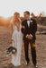 Mermaid Deep V Neck Lace Straps Boho Wedding Dresses, Backless Bridal Gowns OW0043