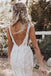 Mermaid Deep V Neck Lace Straps Boho Wedding Dresses, Backless Bridal Gowns OW0043