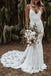 Elegant Mermaid Lace Ivory Spaghetti Straps V neck Backless Beach Wedding Dresses OW0021