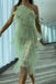 New Halter Light Green Tulle Short Prom Dresses, Simple Homecoming Dresses OM0186