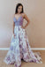 Lilac A Line Floral Boho Prom Dresses For Teens Spaghetti Strap Junior Prom Dress PDI4