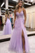 Princess A line Lilac V Neck Tulle Prom Dresses With Lace Up, Appliques Dance Dress OM0325