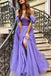 A line Lilac Off the Shoulder Sweetheart Prom Dresses With Slit, Evening Dress OM0372