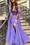A line Lilac Off the Shoulder Sweetheart Prom Dresses With Slit, Evening Dress OM0372