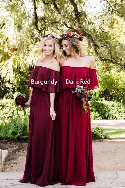Off the Shoulder Burgundy Bridesmaid Dresses Cheap Long Bridesmaid Dress PDO23