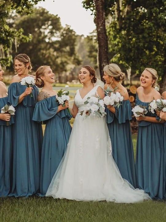 Off the Shoulder Burgundy Bridesmaid Dresses Cheap Long Bridesmaid Dress PDO23