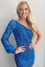 Orange Beaded Sequins One Shoulder Long Sleeves Sheath Short Homecoming Dresses OMH0256