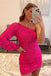 Orange Beaded Sequins One Shoulder Long Sleeves Sheath Short Homecoming Dresses OMH0256