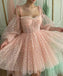A Line Sweetheart Long Sleeves Pink Short Homecoming Dresses, Sweet 16 Dresses OMH0107