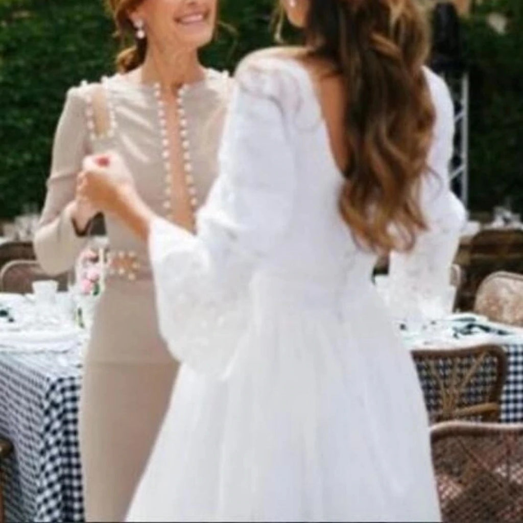 Rustic A line Long Sleeves Ivory Lace Layers Beach Wedding Dresses, Wedding Gowns OW0034