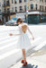 A Line Ivory Long Sleeves Round Neck Lace Wedding Dress, Backless Homecoming Dress OMH0217