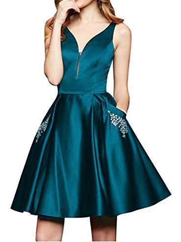 Maroon Short A Line Beading Homecoming Dresses with Pocket PDO12
