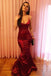 Sexy Spaghetti Straps Mermaid Burgundy Scoop Long Party Dresses, Prom Dresses OM0200