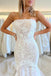 Charming Mermaid Ivory Strapless Tulle Wedding Dresses With Appliques, Bridal Gowns OW0133