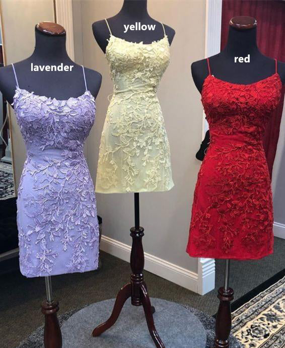 New Style Sheath Lace Appliques Short Homecoming Dresses, Mini Cocktail Dresses OMH0035