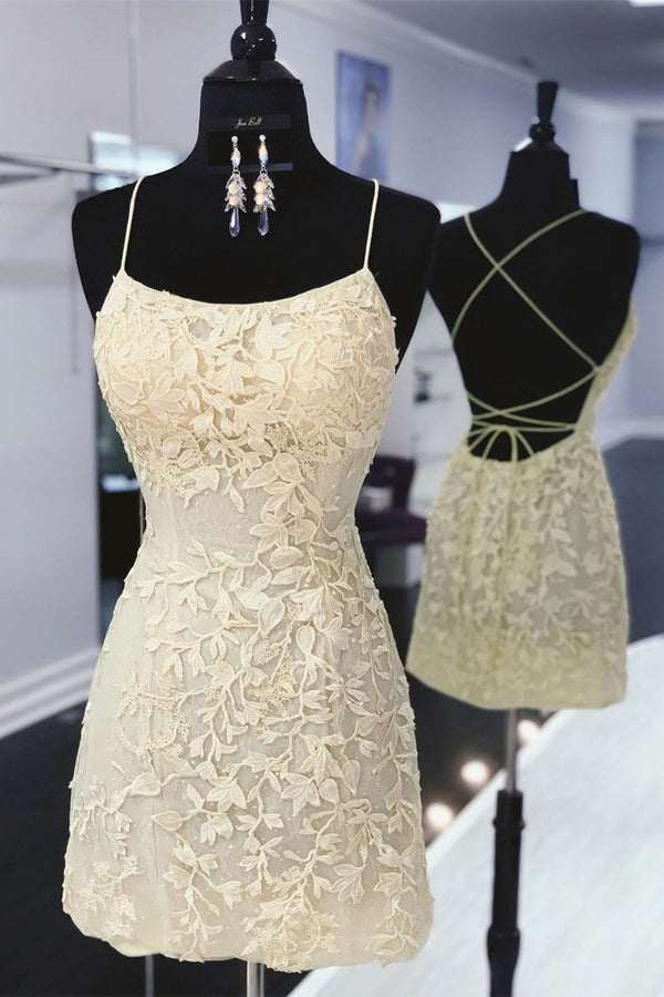 New Style Sheath Lace Appliques Short Homecoming Dresses, Mini Cocktail Dresses OMH0035
