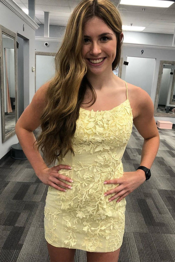 New Style Sheath Lace Appliques Short Homecoming Dresses, Mini Cocktail Dresses OMH0035