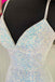 Shiny Mermaid Sequins V neck Long Prom Dresses, White Sleeveless Evening Dresses OM0246