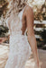 Mermaid Deep V Neck Lace Straps Boho Wedding Dresses, Backless Bridal Gowns OW0043