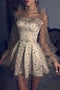 Grey Tulle Long Sleeves Star Homecoming Dress, Short Party Dresses PPD47