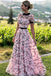 Floral Long Short Sleeves Cheap Prom Dresses with Appliques PDN12