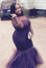 Elegant Mermaid High Neck Long Sleeves Lace Floor-Length Tulle Plus Size Prom Dresses PDF39