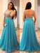 A-Line V-neck Sleeveless Beading Chiffon Ice Blue Plus Size Dresses PDF44