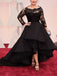 A-Line Bateau Long Sleeves Black Lace Asymmetrical Plus Size Prom Dresses PDF42