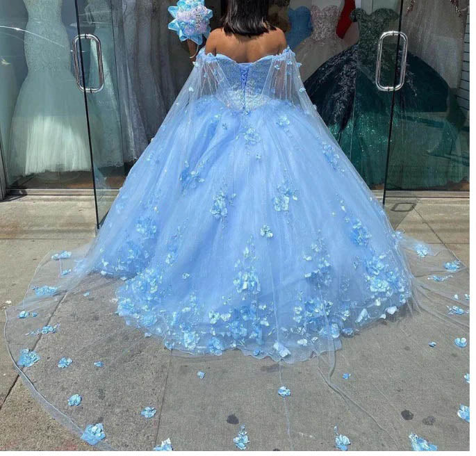 Ball Gown Pink 3D Flowers Off The Shoulder Quinceanera Dresses, Sweet 16 Dresses OM0309