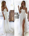 Simple A line Chiffon Ivory Sweetheart Off the Shoulder Wedding Dresses with Slit OW0019