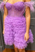 Off the Shoulder Lavender Tulle Beads Tiered Short Homecoming Dress, Mini Party Dress OMH0252