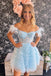 Off the Shoulder Lavender Tulle Beads Tiered Short Homecoming Dress, Mini Party Dress OMH0252