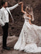 A Line Off The Shoulder Lace Appplique Beach Wedding Dress with Tulle, Bridal Dress OW0097