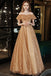 Charming A line Off the Shoulder Tulle Long Prom Dresses Lace Formal Dresses OM0128