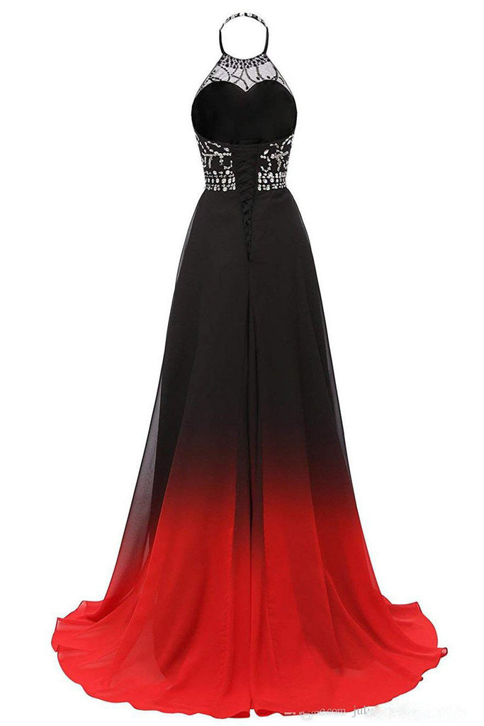 Halter Chiffon Backless Ombre Prom Dresses, Gradient Evening Dress With Beading OM0121