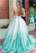 Ombre Sequin Green Deep V neck Spaghetti Straps Long Prom Dresses with Backless OM0074