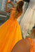 Elegant A line Tulle Orange V Neck Appliques Prom Dresses With Beading, Dance Dress OM0354