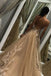 A Line Tulle Long Appliques Deep V Neck Prom Dress With Beading PDF66