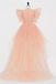 Pretty Tulle V-Neck Ruffles Pink Long Prom Dresses High Low Party Homecoming Dress OMH0153