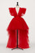 Pretty Tulle V-Neck Ruffles Pink Long Prom Dresses High Low Party Homecoming Dress OMH0153