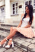 A line Pink Satin Spaghetti Straps Homecoming Dress with Lace Appliques, Sweet 16 Dress OMH0214